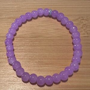 Handmade Pinkish Purple Stretch Bead Bracelet with Silvertone  Accent …